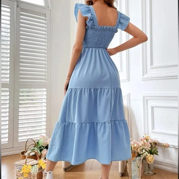 Smocked Shirred Ruffle Sleeve Dress - Picture 2 of 12